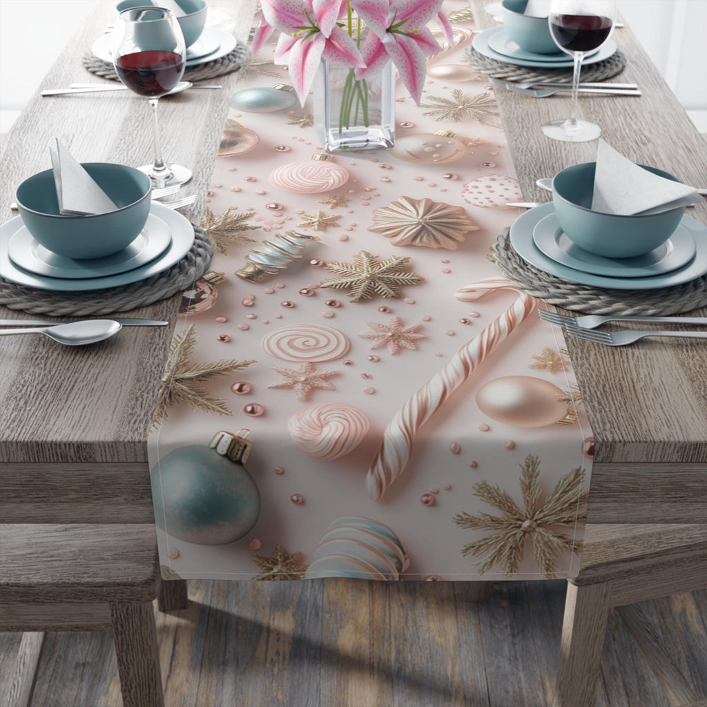 Candycore Table Runner, Pastel Pink, Minty Blue Whimsical Christmas Holiday Decor