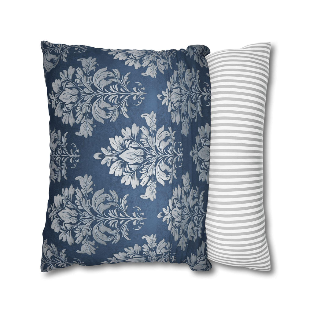 Steel Blue Damask Pillow Cover: Elegant Floral Cushion
