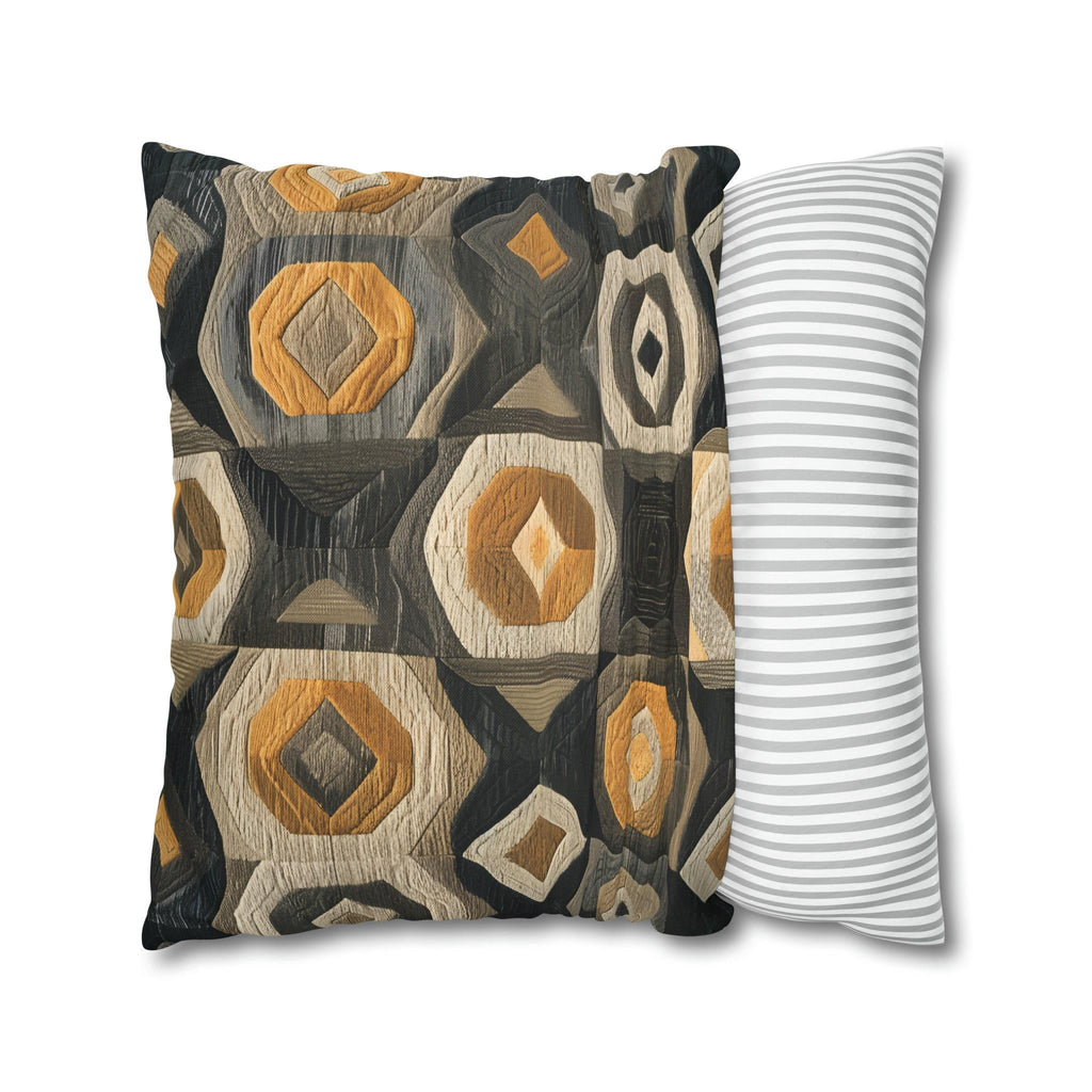 Modern Geometric Pillow Cover: Beige, Gold & Gray Cushion