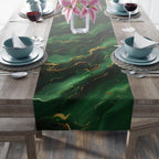 Modern Abstract Waves Table Runner:  Emerald Green and  Gold Luxe Decor