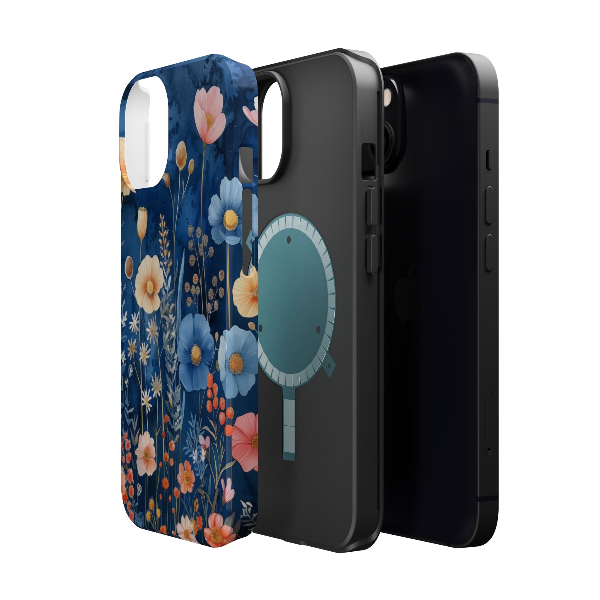 Blue Wildflower MagSafe iPhone Case: Dreamy Floral Design 14 15 16 Pro Plus Max