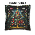 Jewel Tone Christmas Pillow Cover: Decorated Botanical Tree with Bright Ornaments and Florals