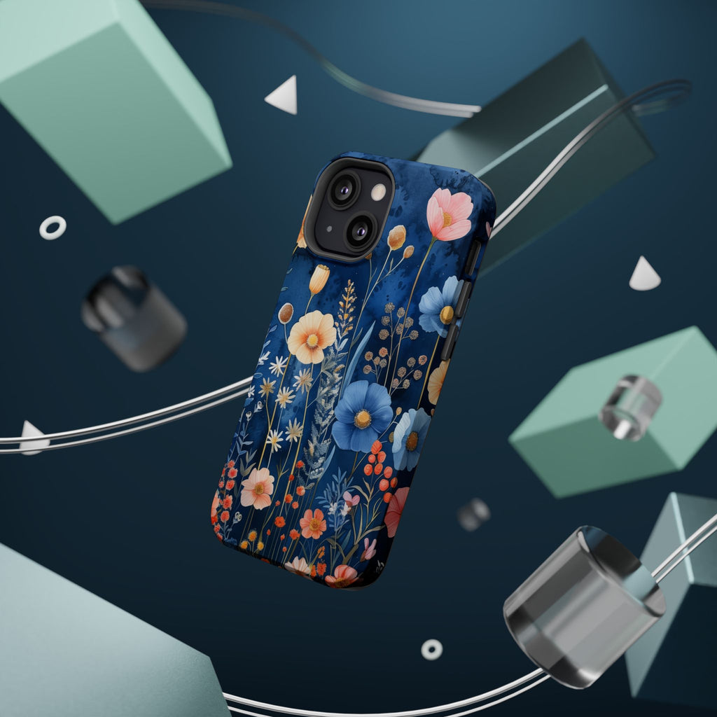 Blue Wildflower MagSafe iPhone Case: Dreamy Floral Design 14 15 16 Pro Plus Max
