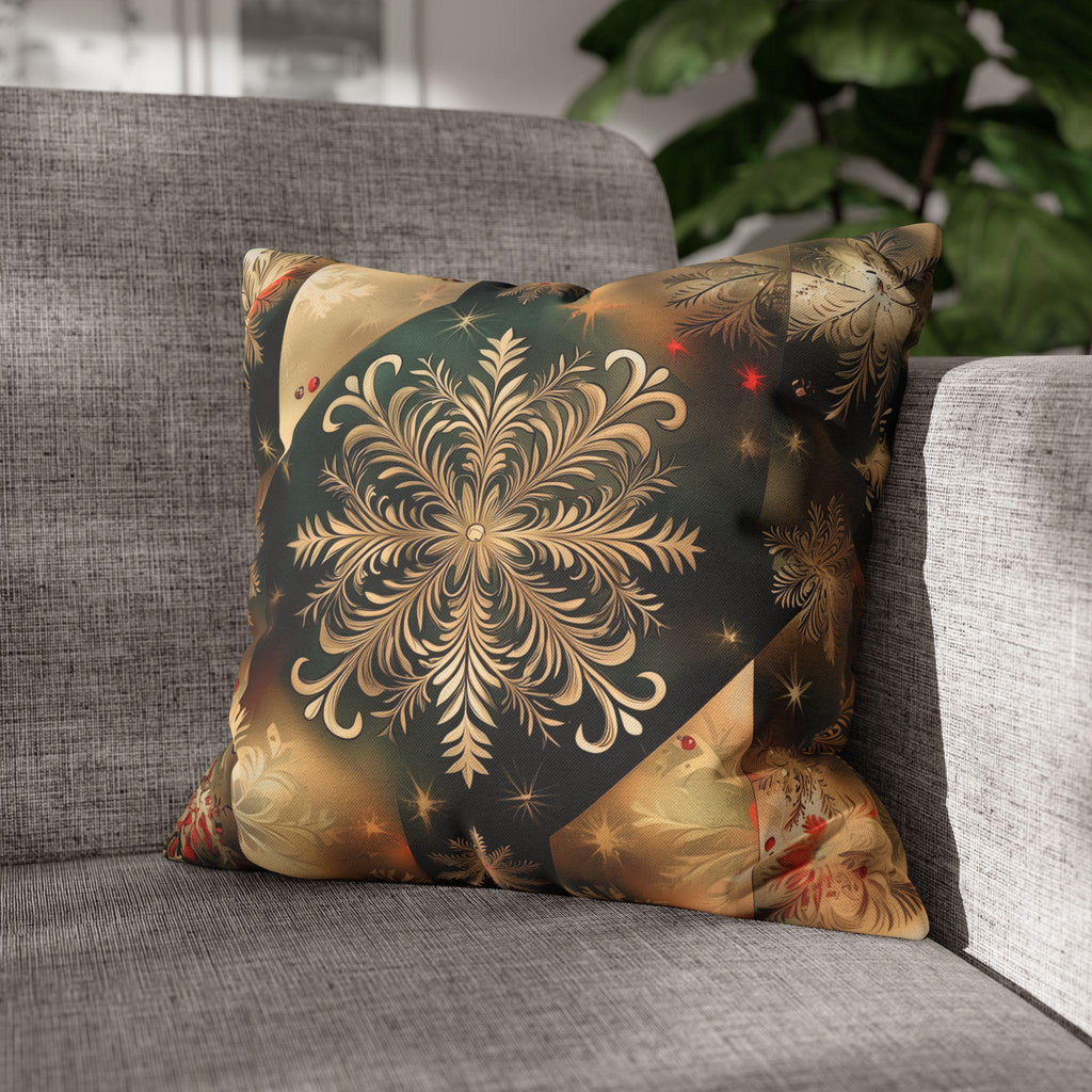 Christmas Snowflake Pillow Cover, Elegant Green and Gold Pillowcase, Luxury Home Accent