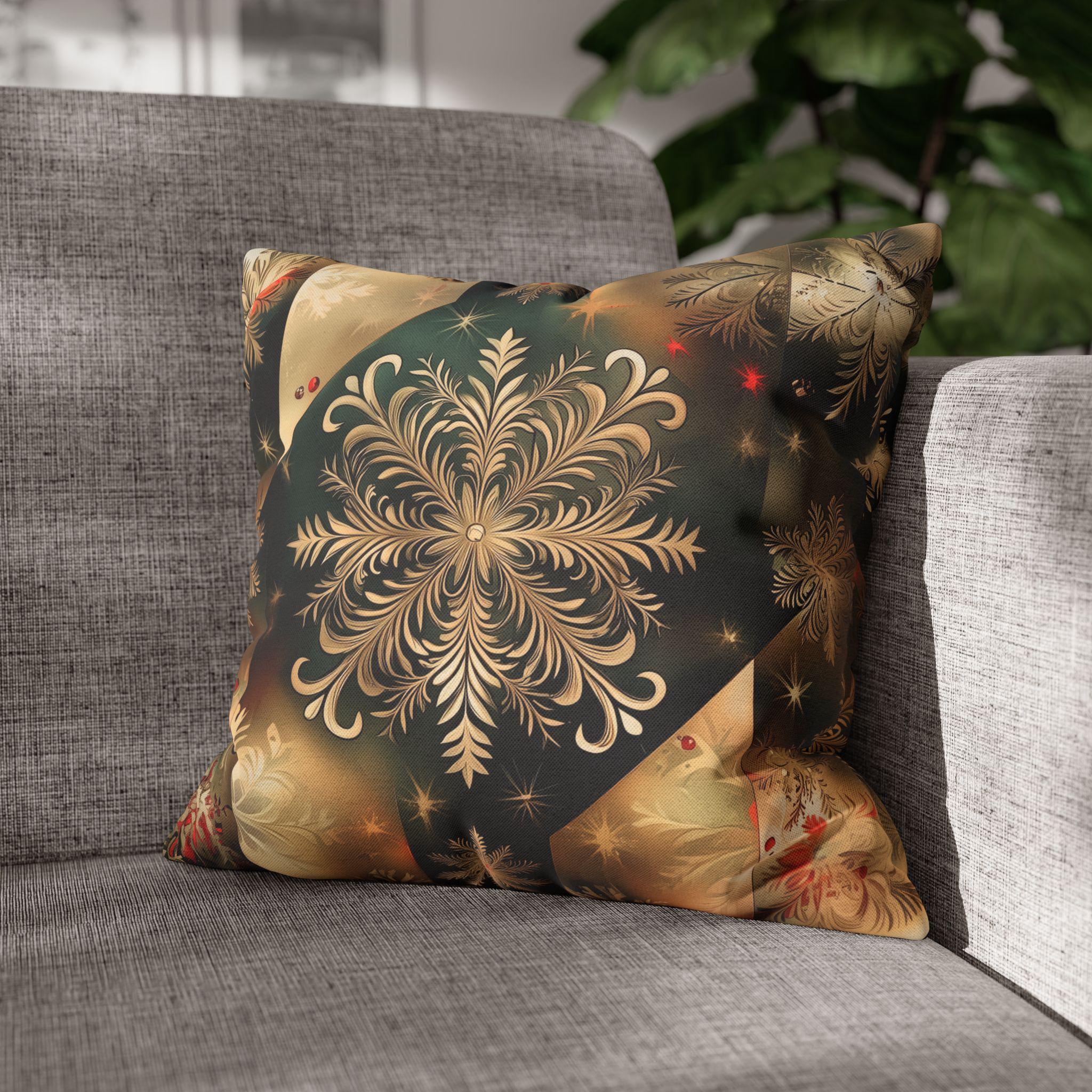 Christmas Snowflake Pillow Cover, Elegant Green and Gold Pillowcase, Luxury Home Accent