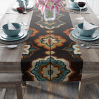 Earthy Mandala Table Runner: Boho Tile Pattern in Burnt Orange, Teal, and Espresso