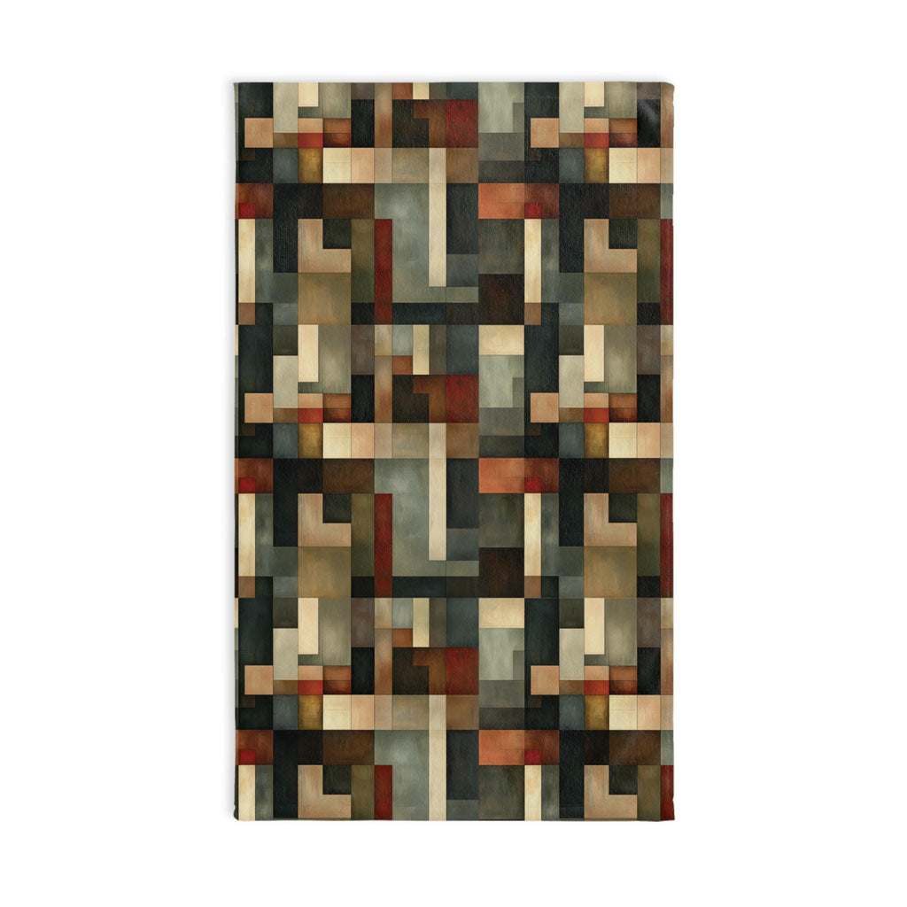 Abstract Geometric Hand Towel: Earthy Muted Palette (Kitchen or Bath)