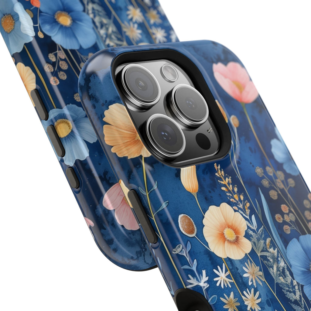 Blue Wildflower MagSafe iPhone Case: Dreamy Floral Design 14 15 16 Pro Plus Max