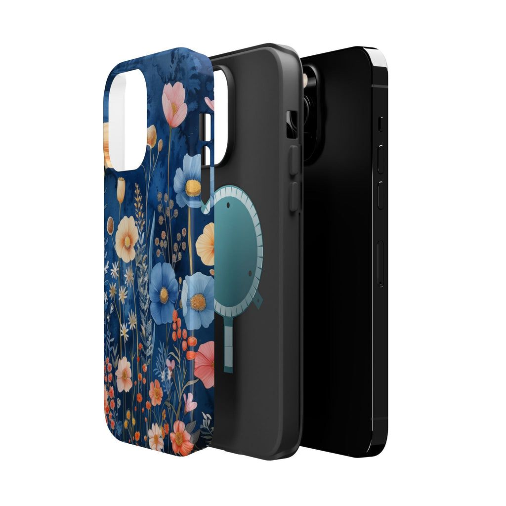 Blue Wildflower MagSafe iPhone Case: Dreamy Floral Design 14 15 16 Pro Plus Max