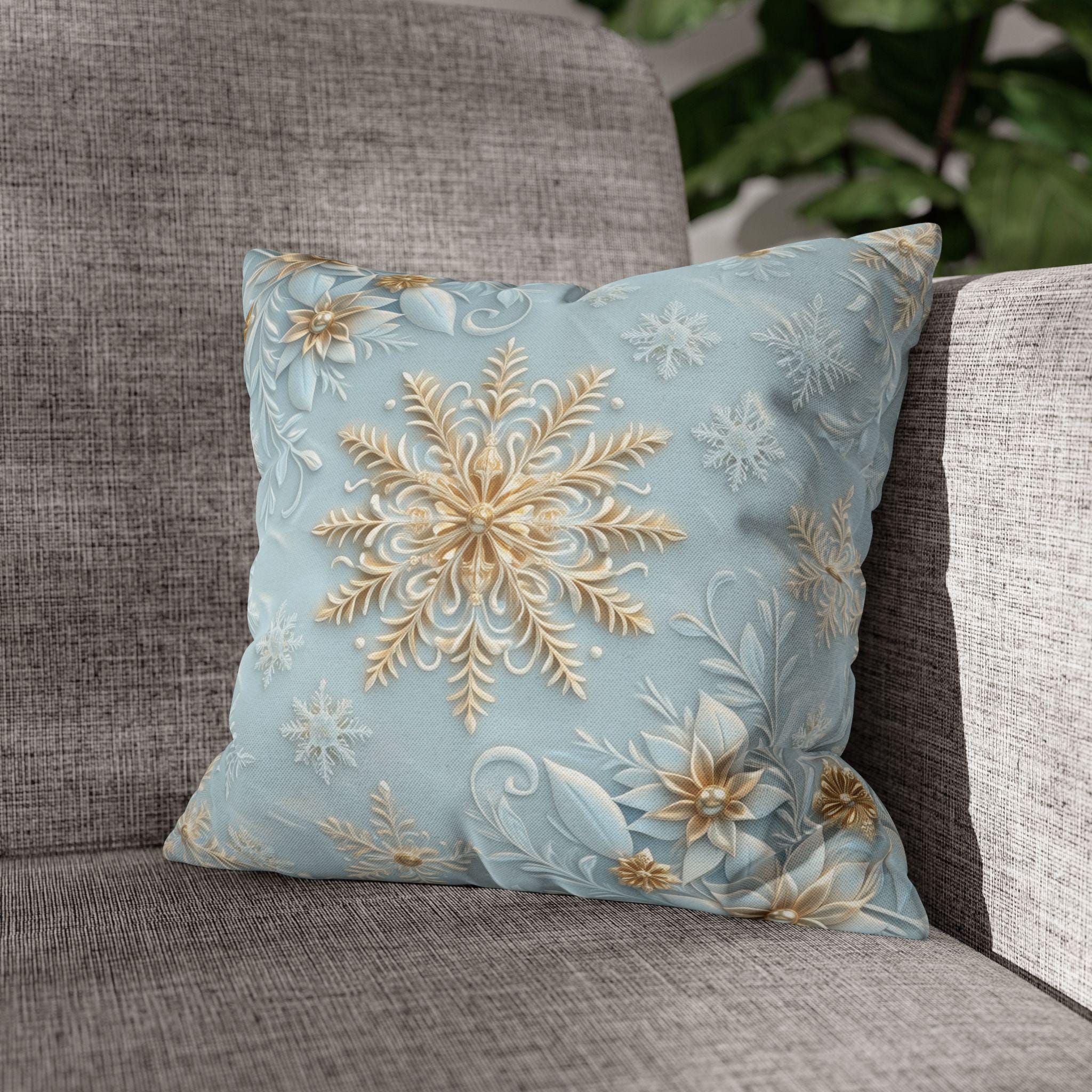 Gold Snowflake Pillow Cover, Elegant Winter Holiday Decor