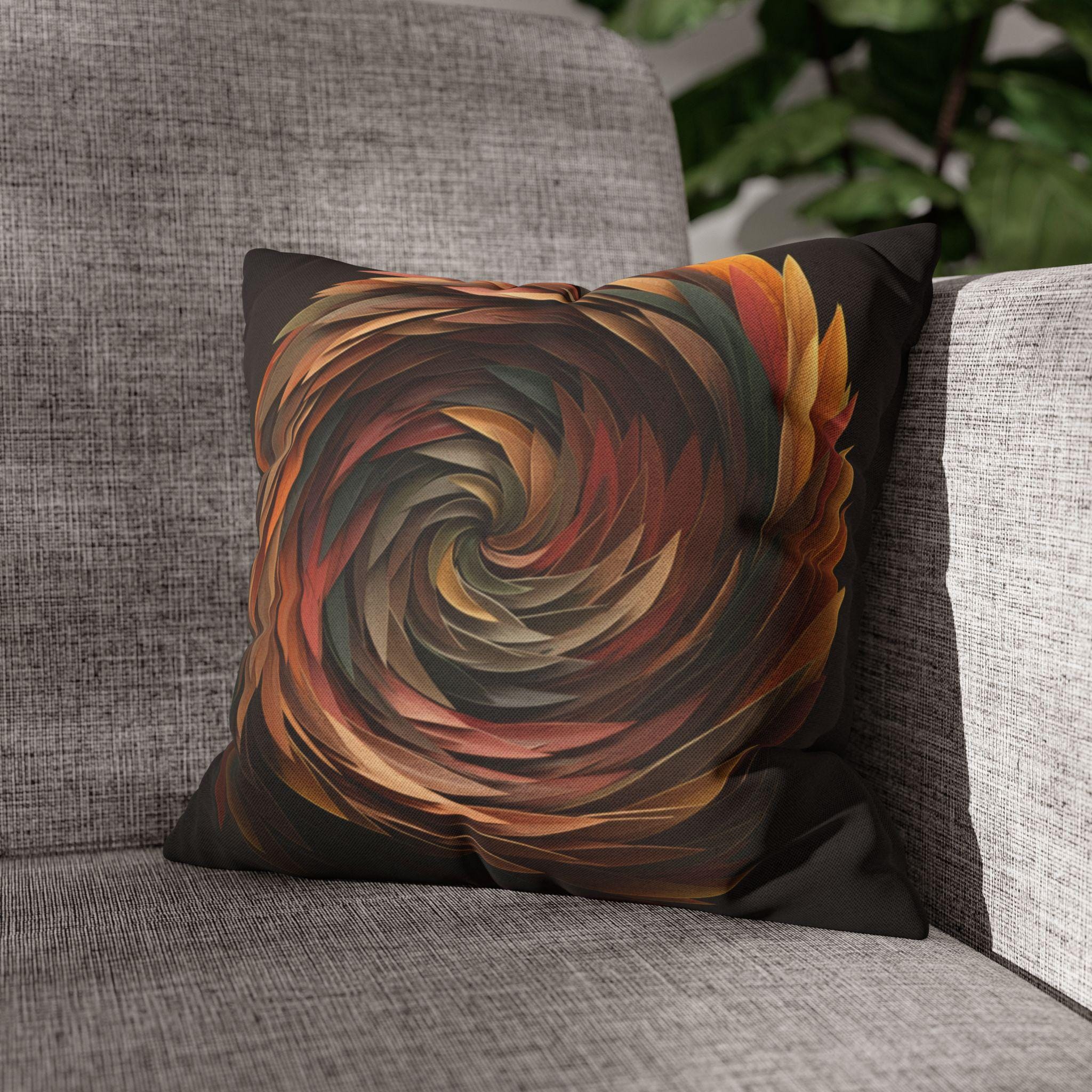 Pillow Cover: Swirling Fall Leaves - Earthy Brown and Orange