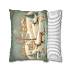 Whimsical Woodland Christmas Pillow Cover: Storybook Deer & Snowy Village