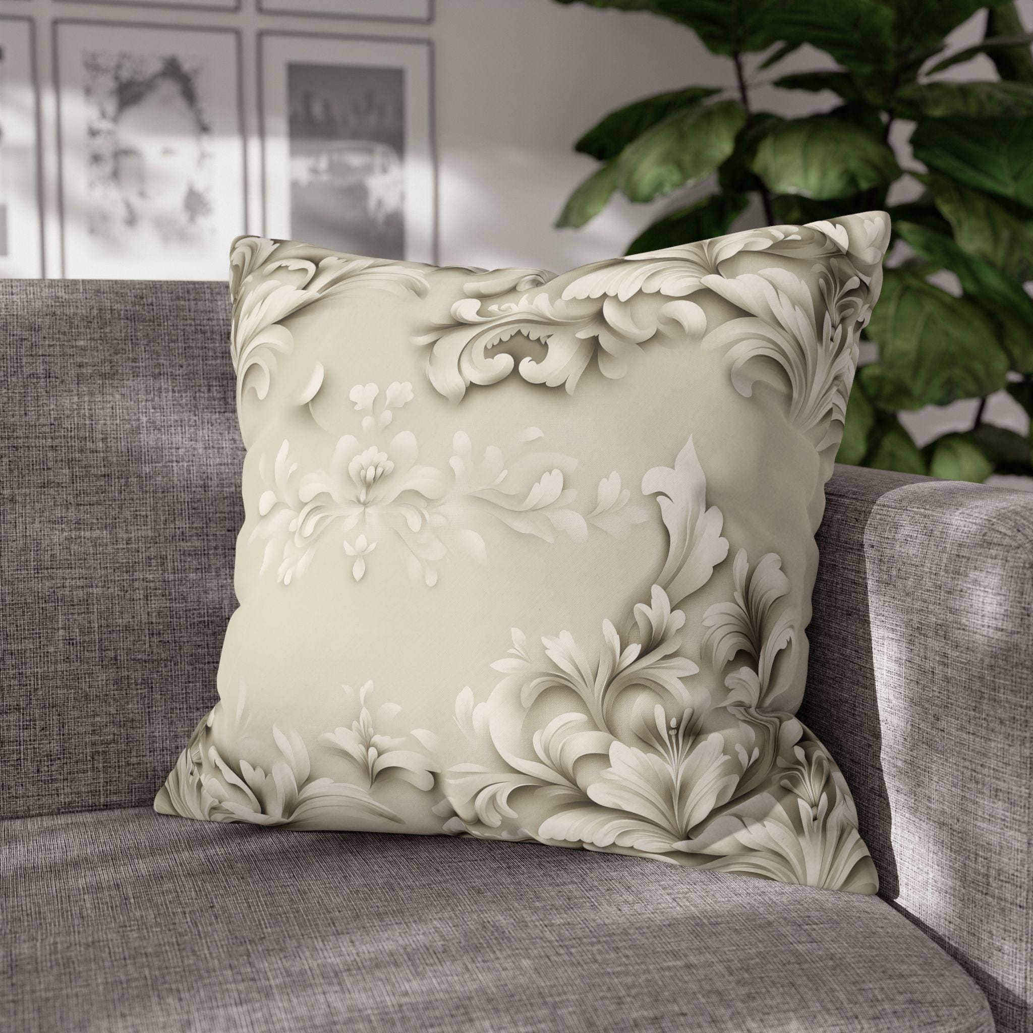 Floral Scrollwork Pillow Cover, Cream Beige Tones, Elegant Home Decor