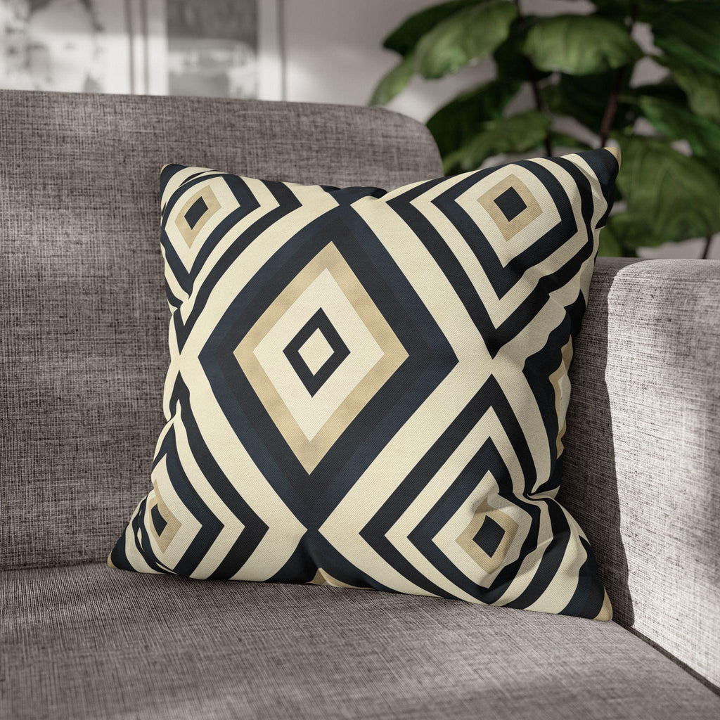 Diamond Geometric Pillow Cover: Navy, Cream & Beige - Modern Decor