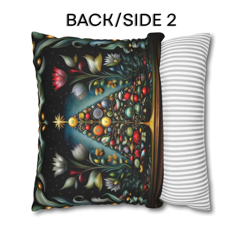 Jewel Tone Christmas Pillow Cover: Decorated Botanical Tree with Bright Ornaments and Florals