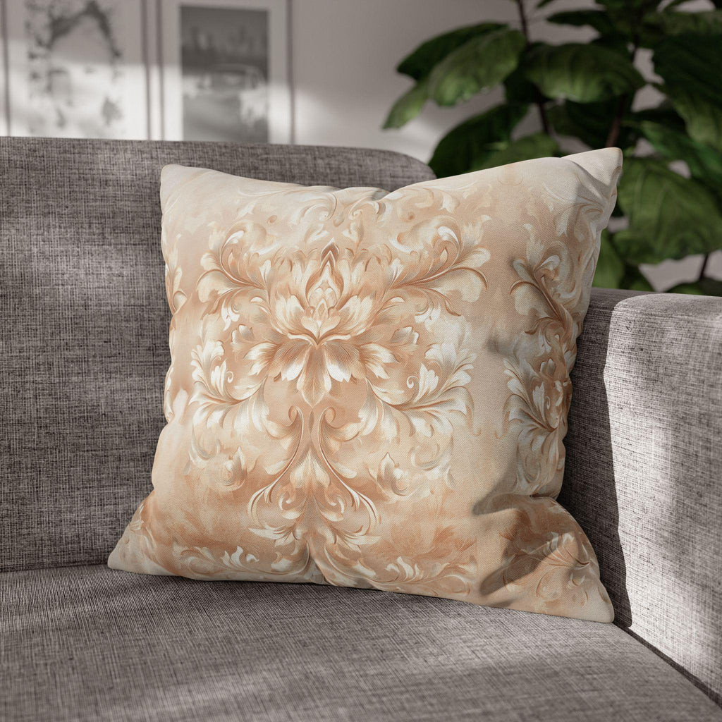 Damask Floral Pillow Cover: Beige Cream Caramel Spun Polyester