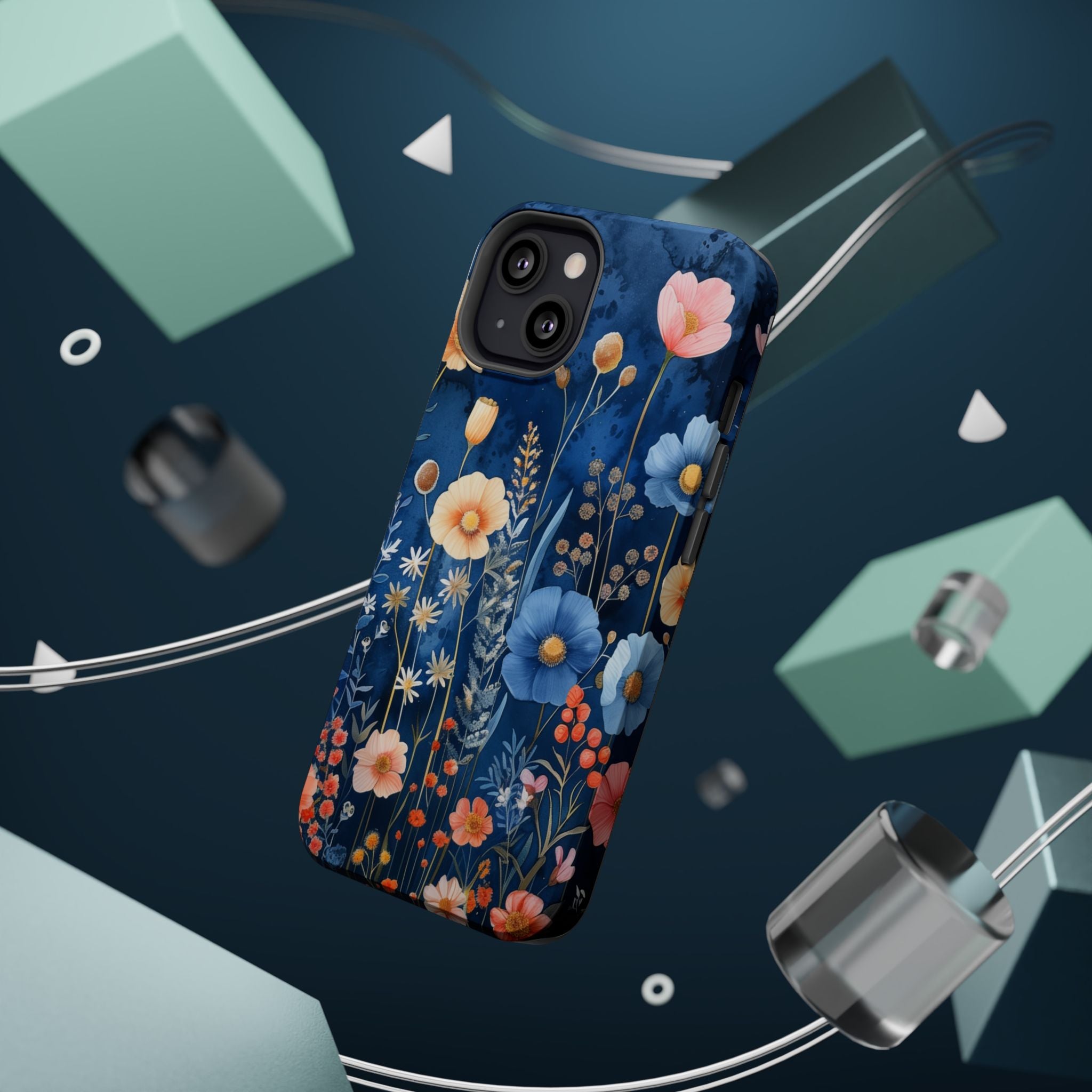 Blue Wildflower MagSafe iPhone Case: Dreamy Floral Design 14 15 16 Pro Plus Max