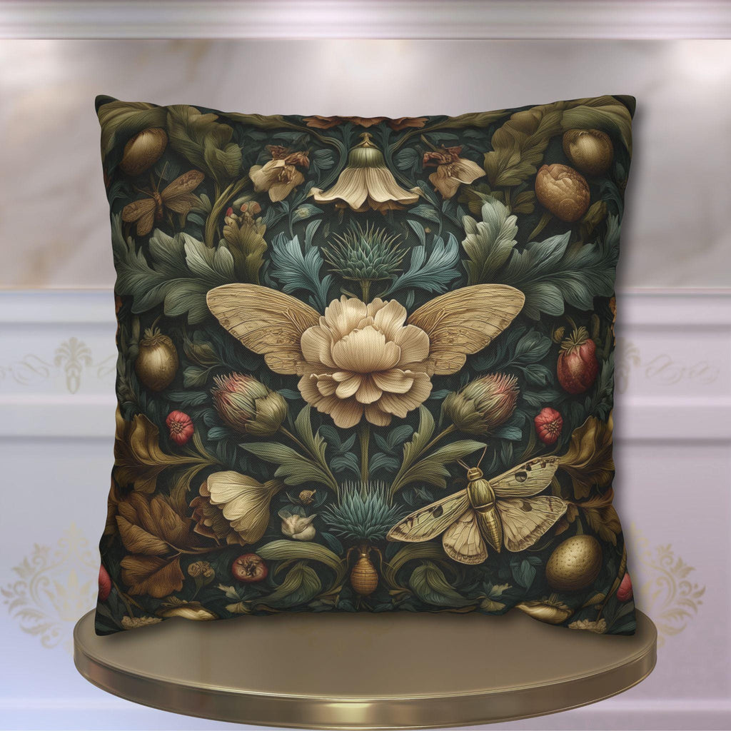 Midnight Morris Moody Pillow Cover: Arts and Crafts Moth Botanical Decor