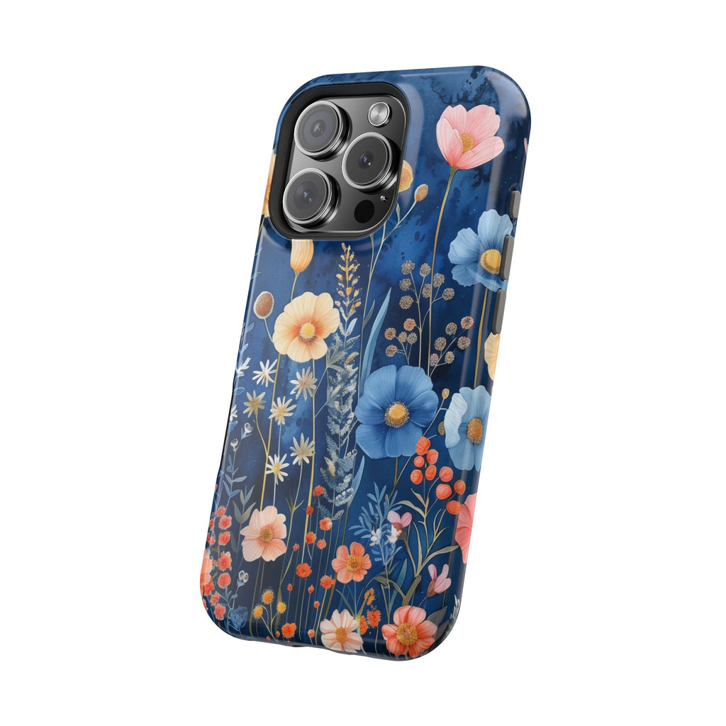Blue Wildflower MagSafe iPhone Case: Dreamy Floral Design 14 15 16 Pro Plus Max