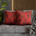 Chinoiserie Bird Pillow Cover: Crimson Floral Accent Cushion