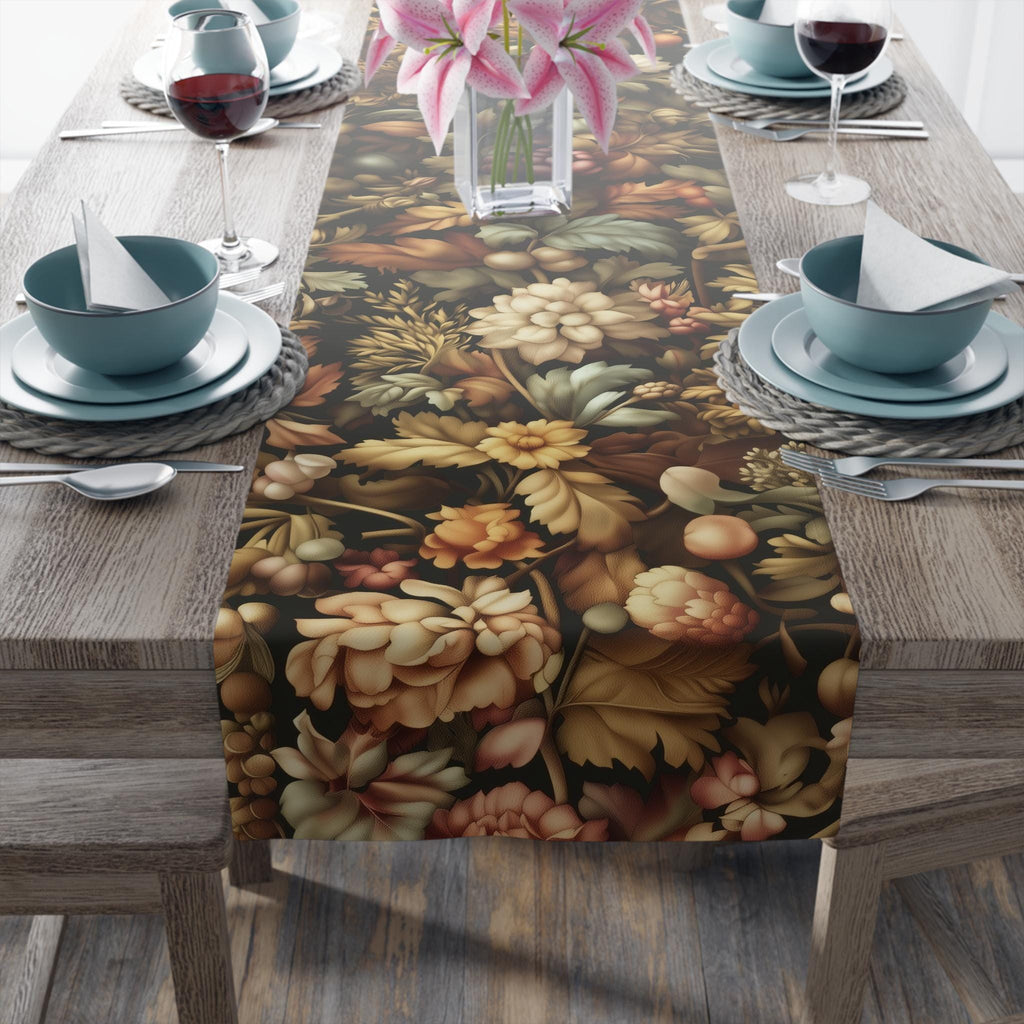 William Morris Inspired Autumn Floral Table Runner: Elegant Thanksgiving Dining Decor