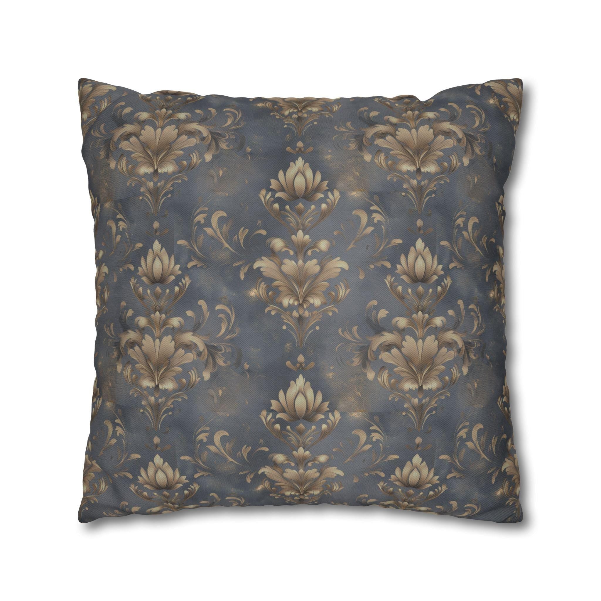 Damask Pillow Cover: Golden Floral Motifs, Vintage Style Home Decor