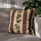 Striped Holly Christmas Pillow Cover: Red, Green, Cream Holiday Botanical Winter Decor