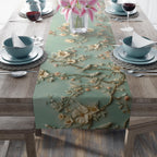 Elegant Chinoiserie Table Runner: Pastel Blue-Green Birds & Blossoms, 3D Floral Dining Decor