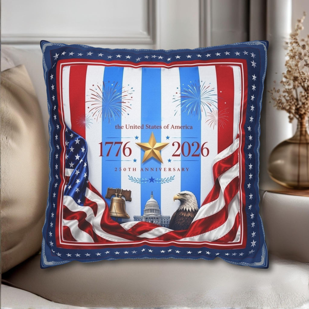 Patriotic Throw Pillow Cover: USA 250th Anniversary, 1776-2026 Limited Edition Decor