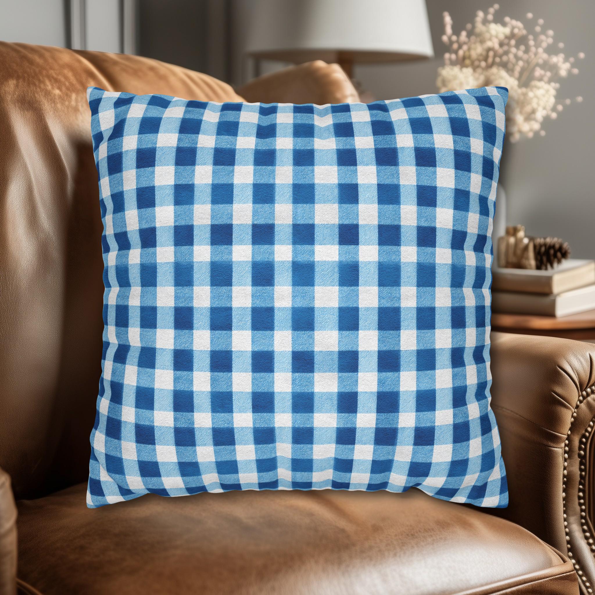 Blue Gingham Plaid Pillow Cover: Classic Farmhouse Check Accent