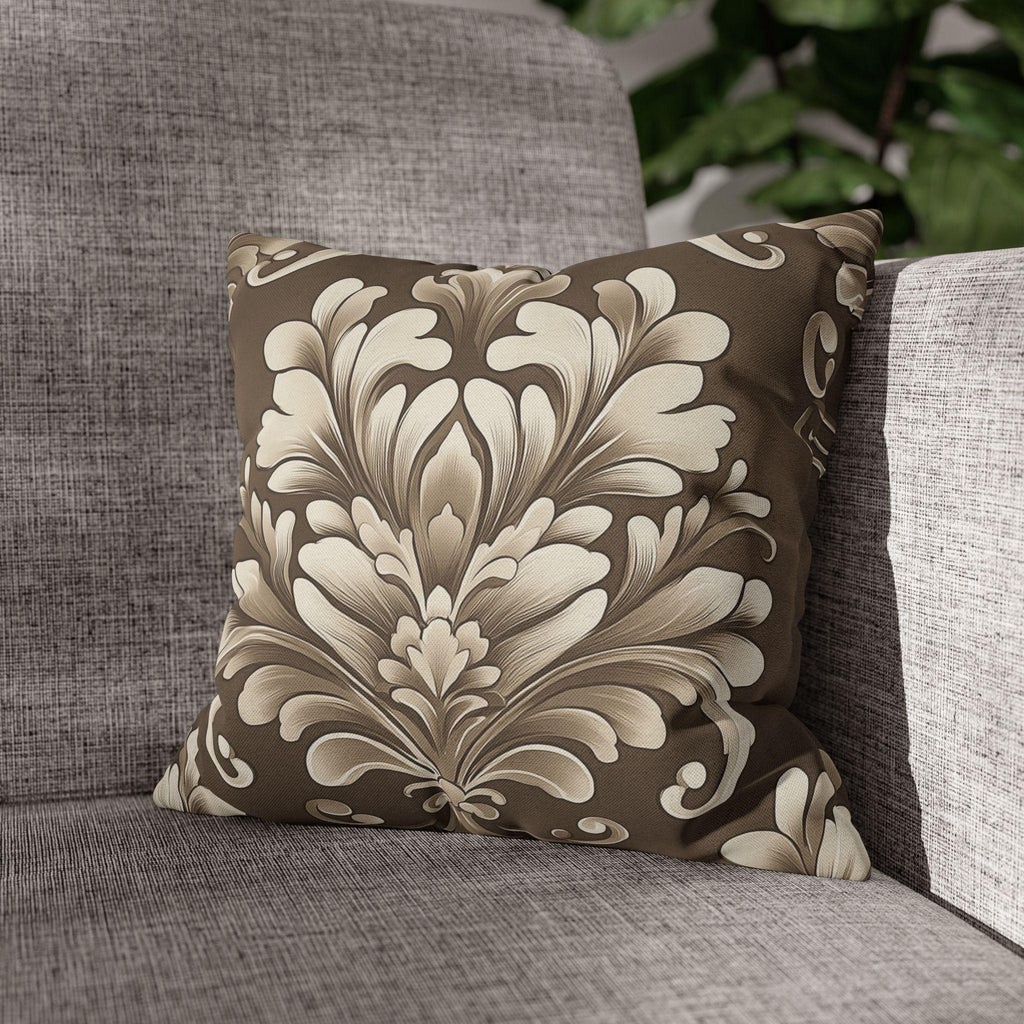 Damask Pillow Cover: Cream Beige Floral on Mocha Brown