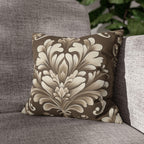 Damask Pillow Cover: Cream Beige Floral on Mocha Brown
