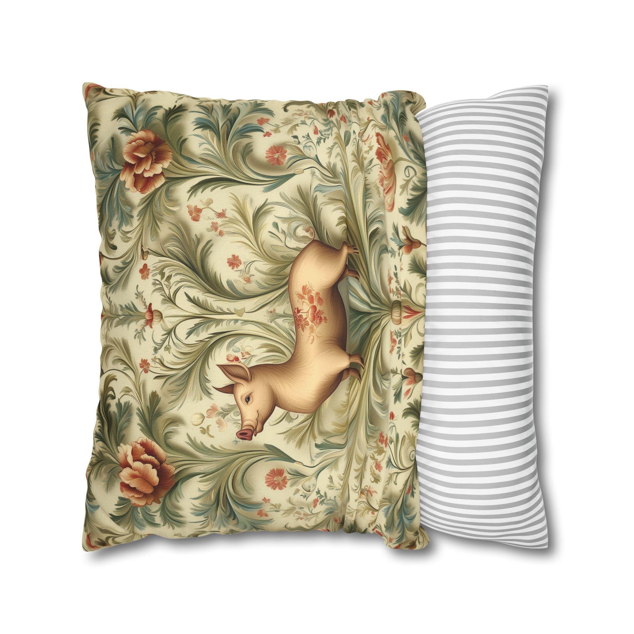 Vintage Style Proud Farm Pig Pillowcase: Botanical Floral Design for Rustic Farmhouse Decor