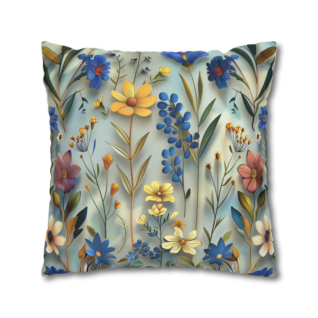 Floral Garden Pillow Cover: Rich Blue Yellow Pink Flowers