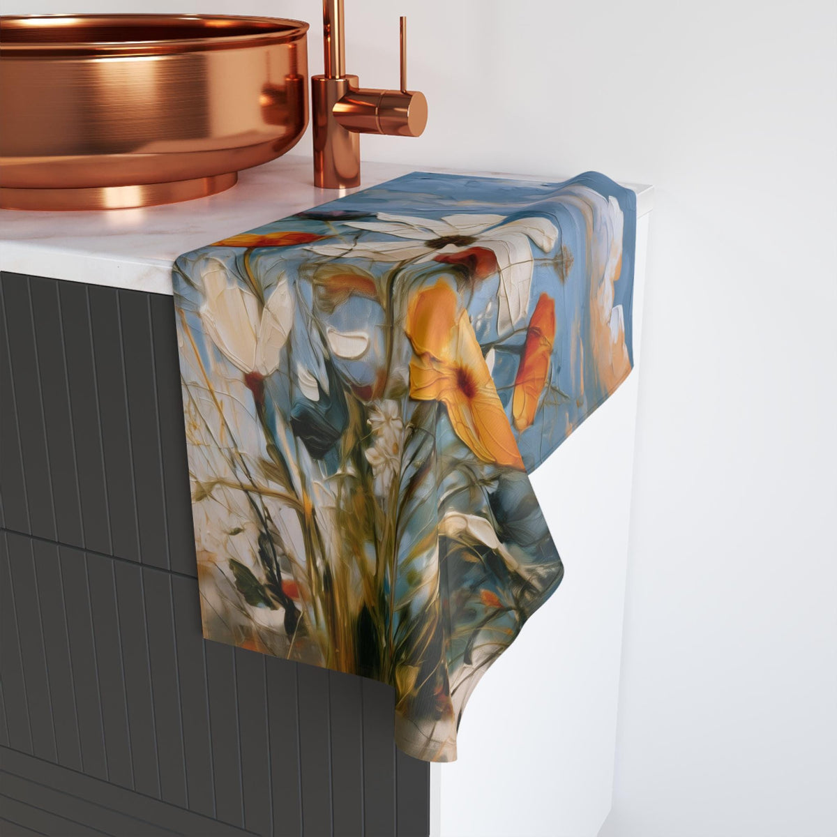 Vintage Inspired Fall Wildflower Hand Towel: Oil Painting Style (16" x 28")