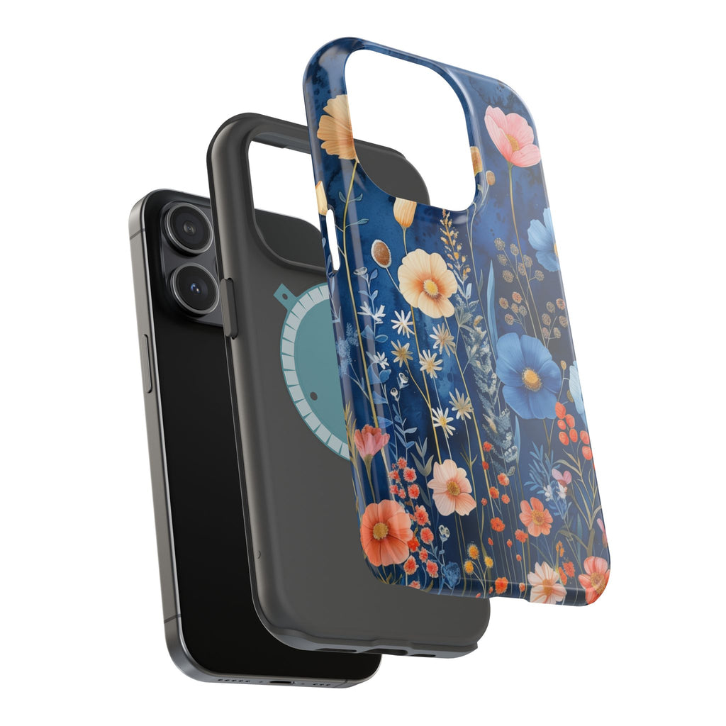 Blue Wildflower MagSafe iPhone Case: Dreamy Floral Design 14 15 16 Pro Plus Max