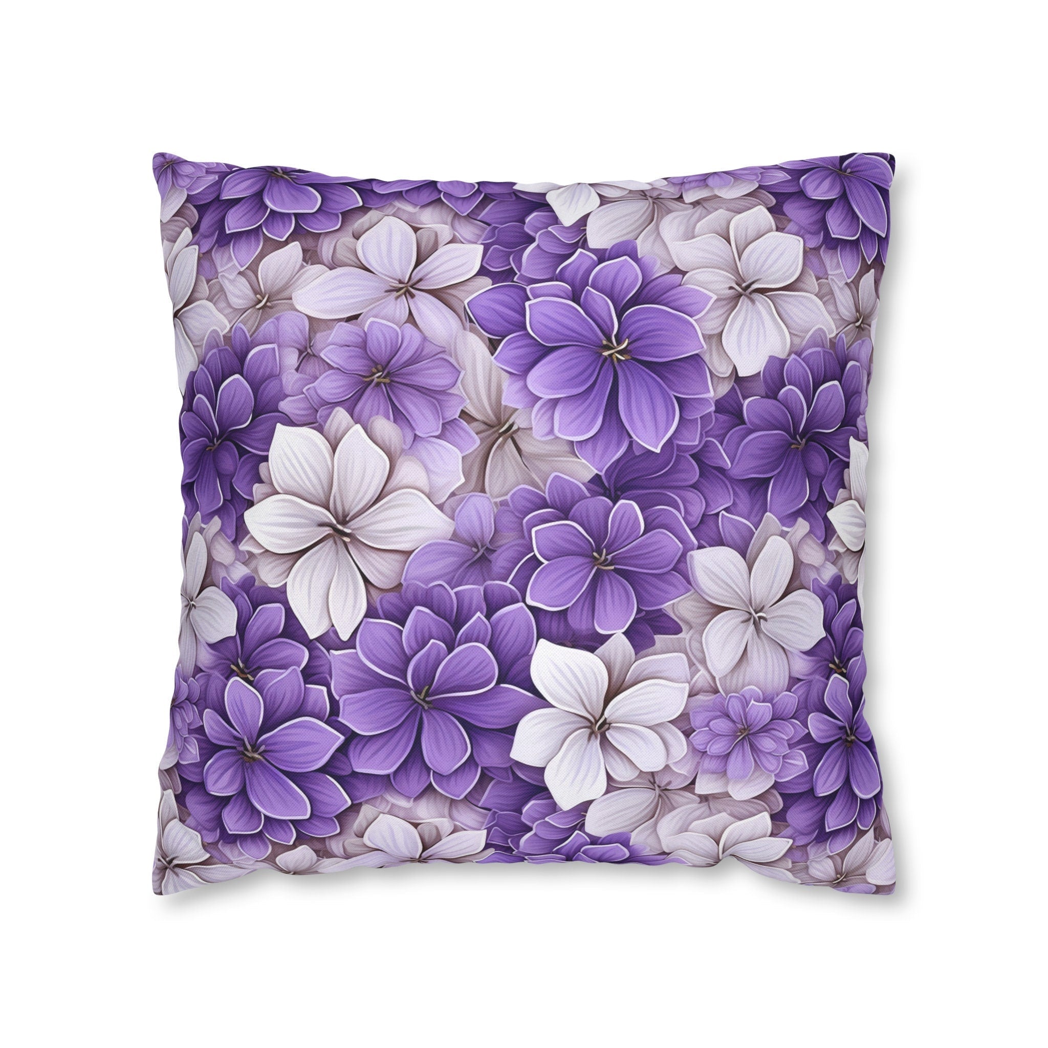 Elegant Purple & White Hydrangea Throw Pillow Cover - Floral Home Decor Accent