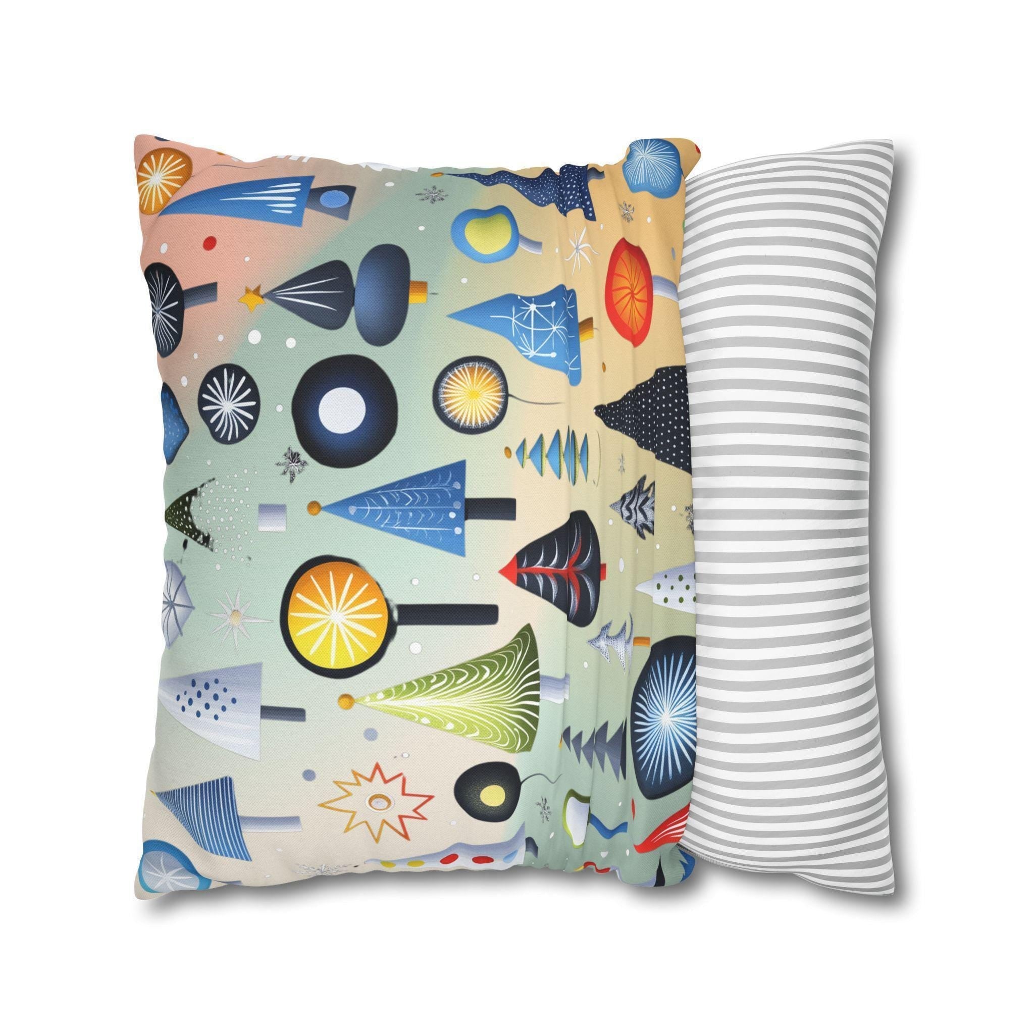 Modern Retro Christmas Trees Pillowcase, Festive Mid-Century Modern Nostalgic Xmas Pillow Cover