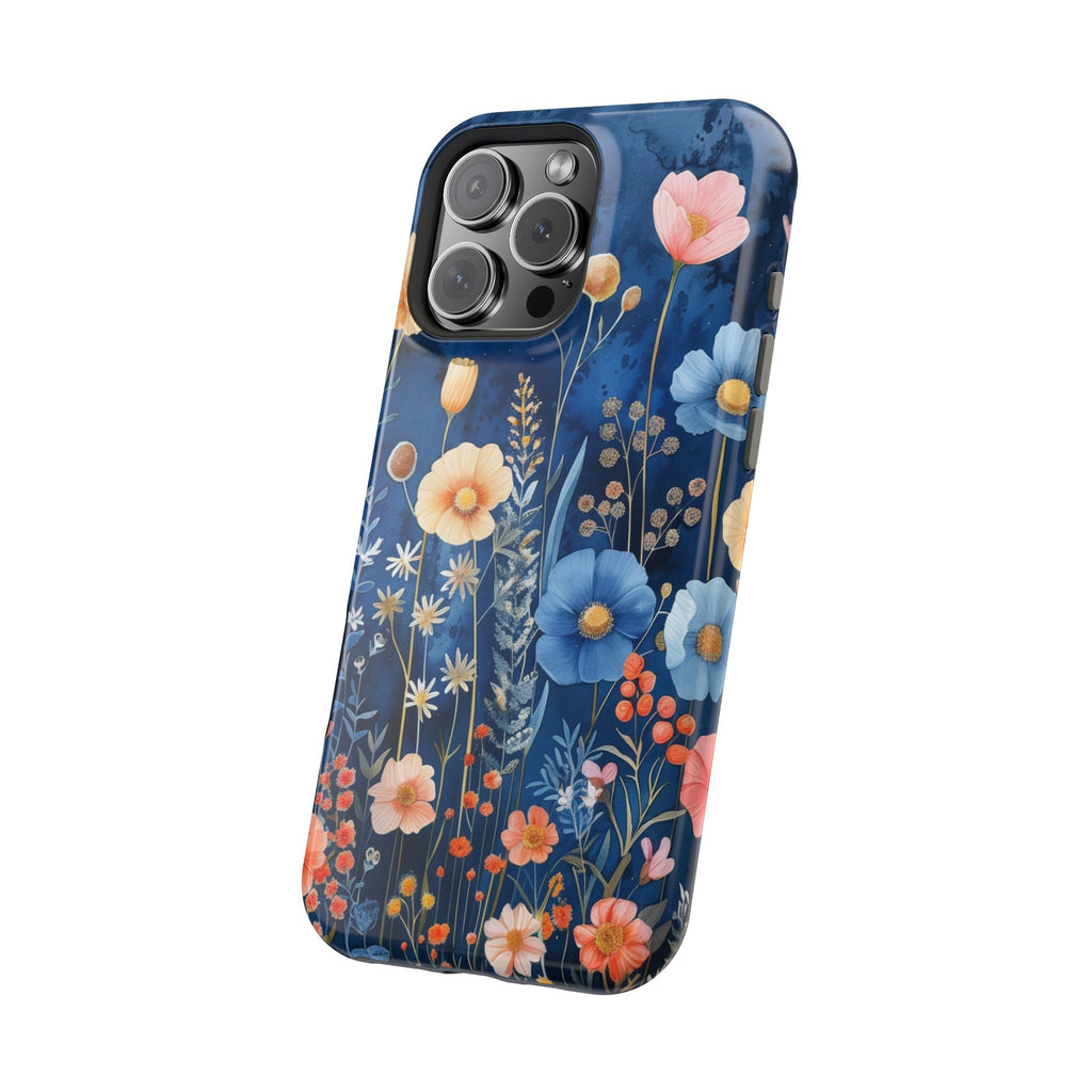 Blue Wildflower MagSafe iPhone Case: Dreamy Floral Design 14 15 16 Pro Plus Max