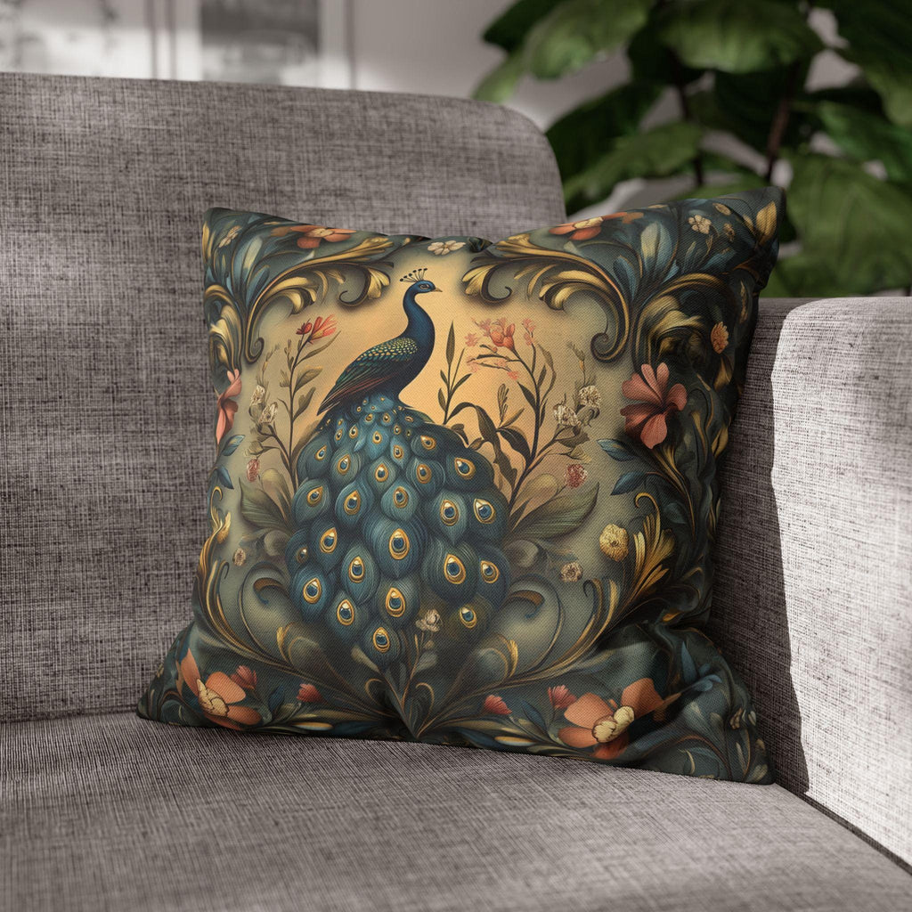 Peacock Pillow Cover: William Morris Floral Tapestry Design