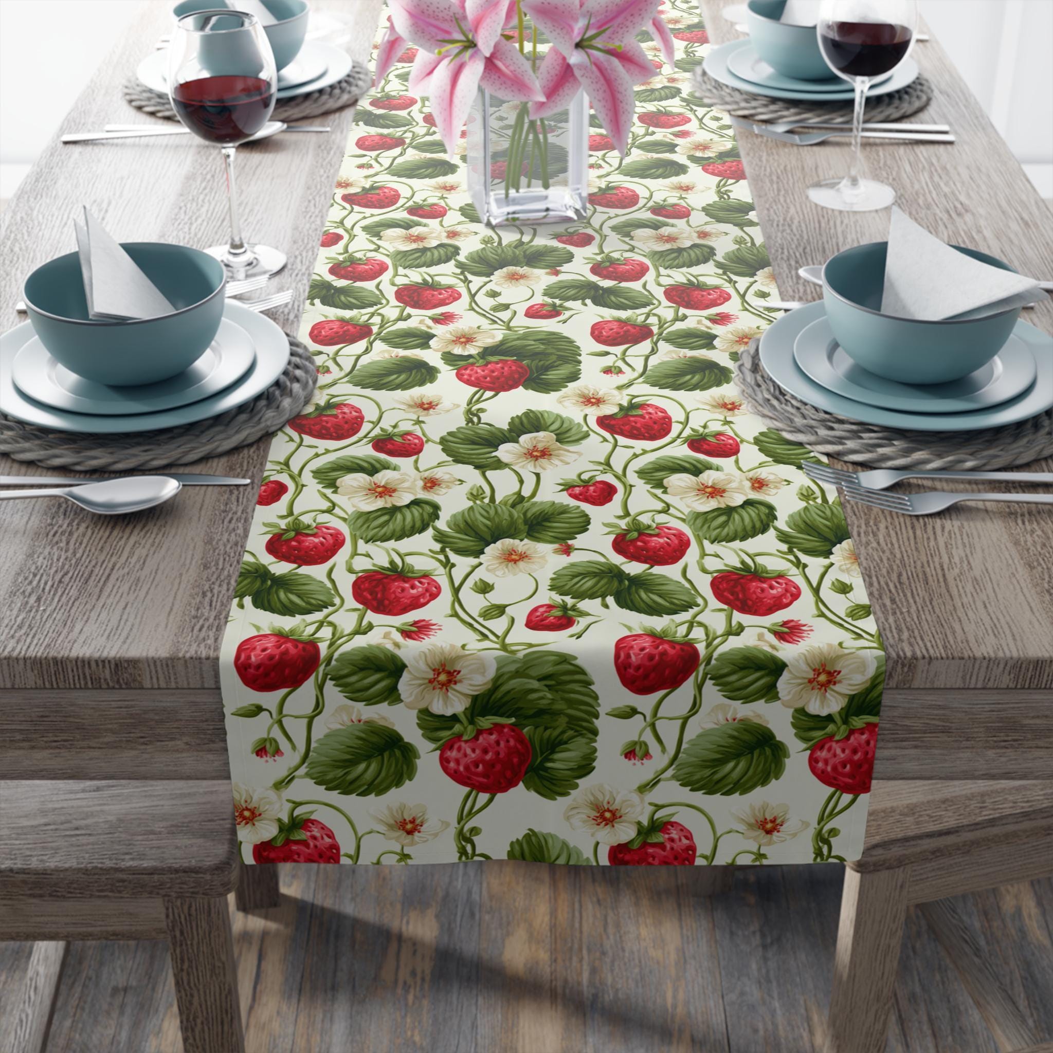 Wild Strawberry Table Runner: Botanical Summer Table Decor