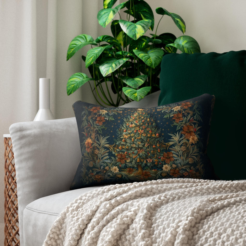 William Morris Inspired Elegant Christmas Tree Lumbar Pillow - Festive Holiday Decor Gift for Enthusiasts