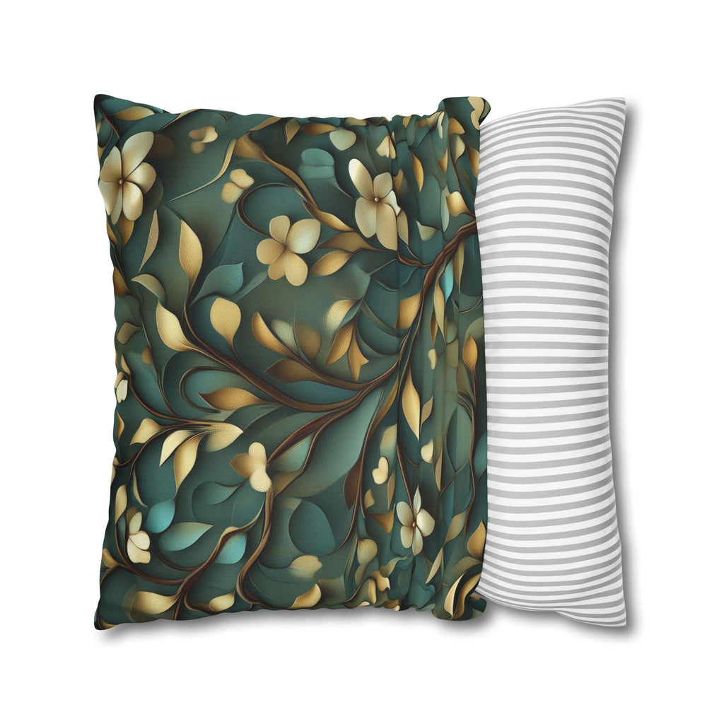 Luxurious William Morris Inspired Floral Pillowcase: Green & Gold Botanical Square Cushion Cover
