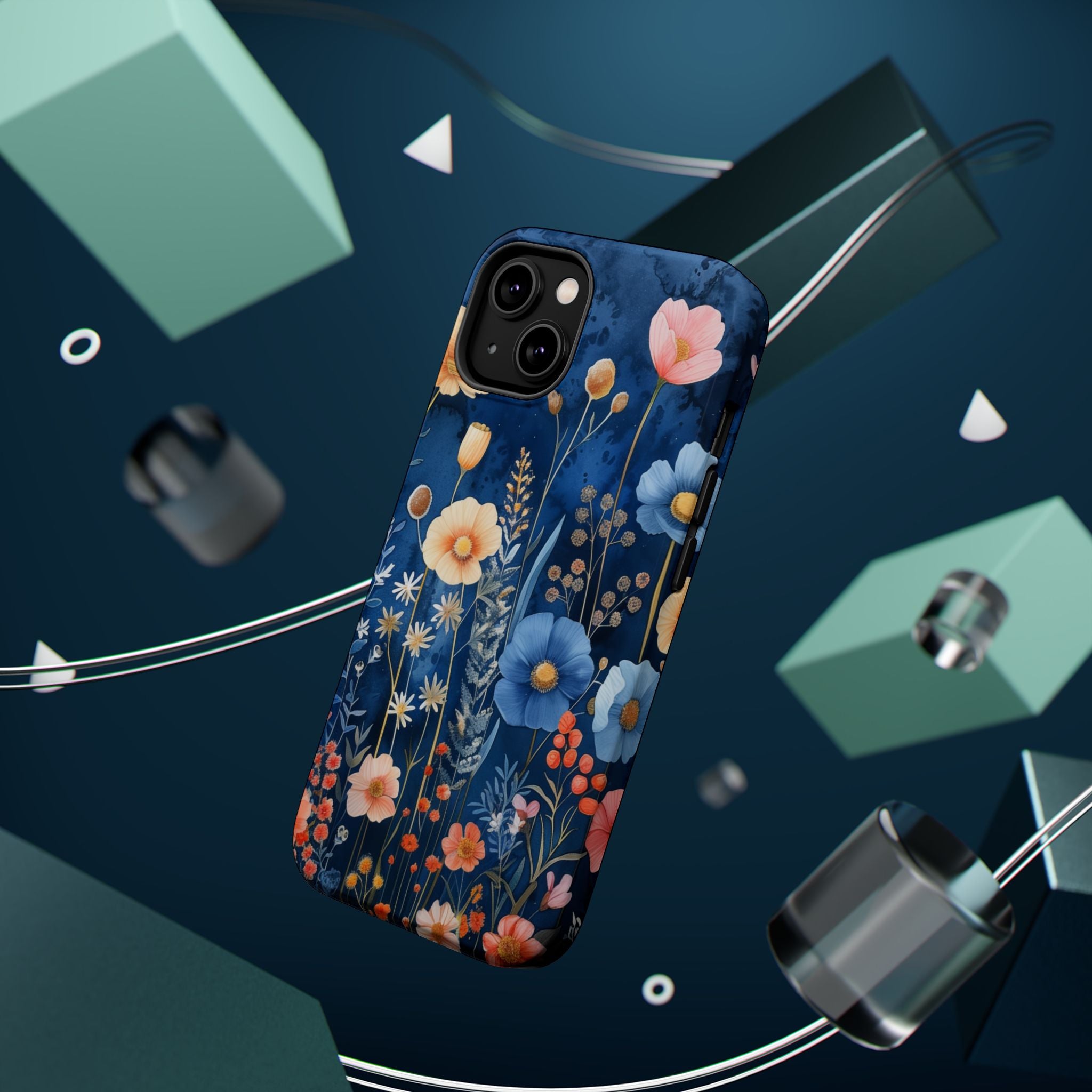Blue Wildflower MagSafe iPhone Case: Dreamy Floral Design 14 15 16 Pro Plus Max