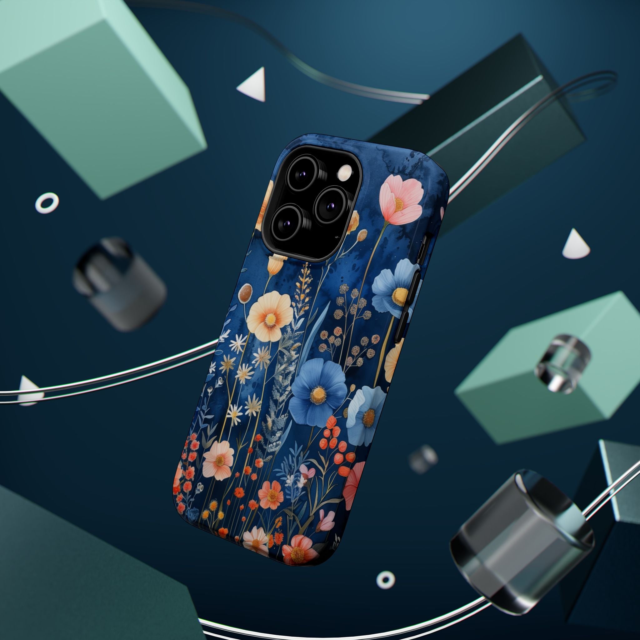Blue Wildflower MagSafe iPhone Case: Dreamy Floral Design 14 15 16 Pro Plus Max
