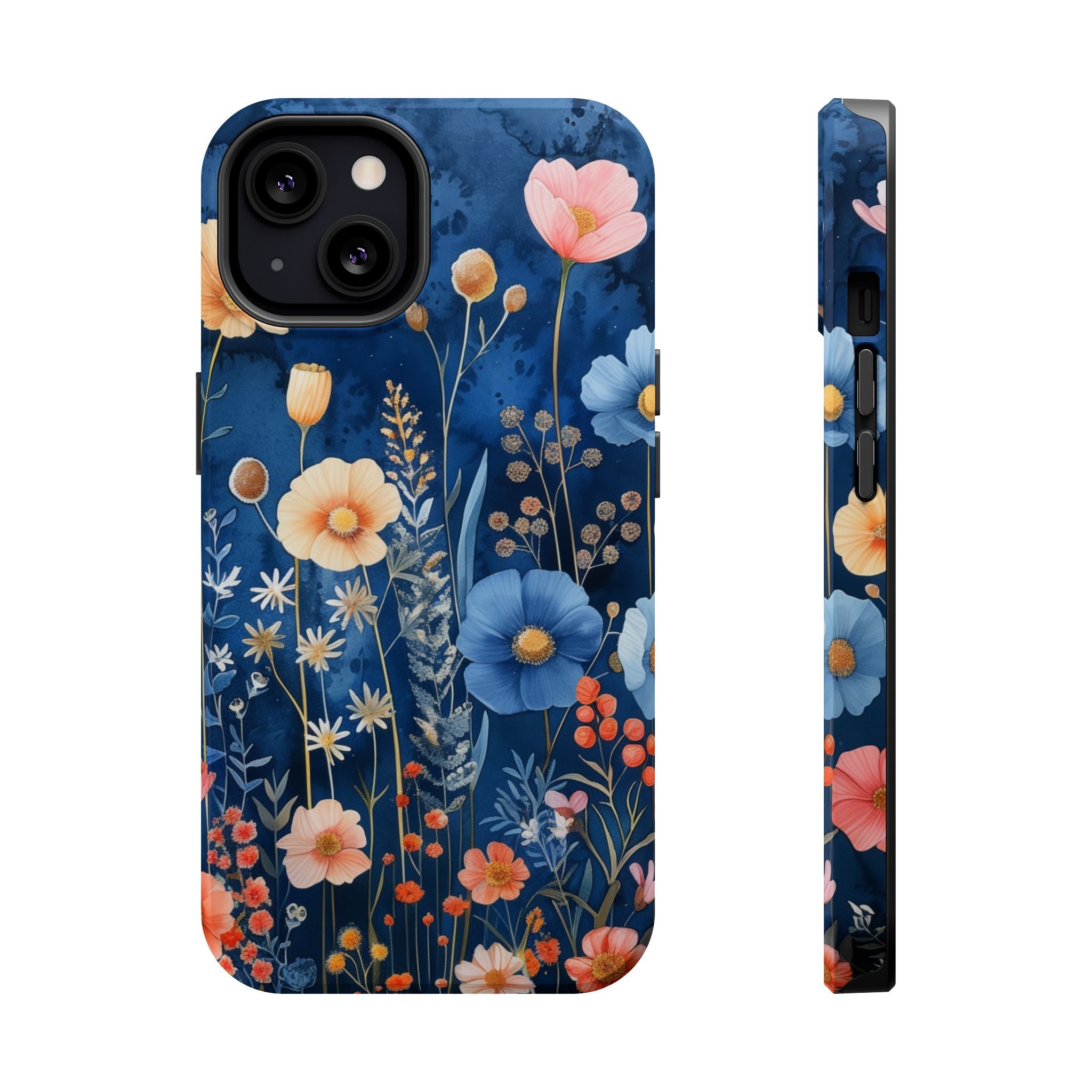 Blue Wildflower MagSafe iPhone Case: Dreamy Floral Design 14 15 16 Pro Plus Max