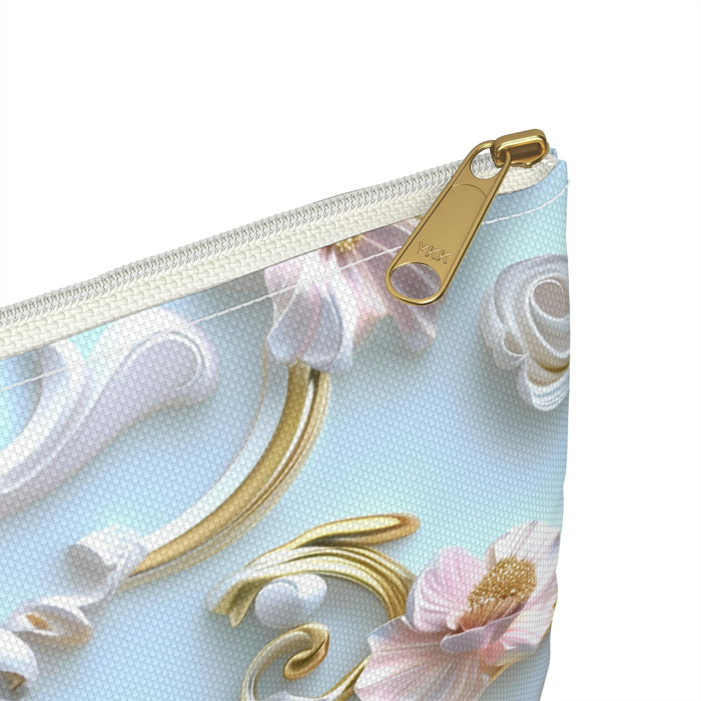 Rococo Zipper Pouch: Golden Scrollwork, Pink Flowers, Coquette Accessory