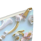 Rococo Zipper Pouch: Golden Scrollwork, Pink Flowers, Coquette Accessory