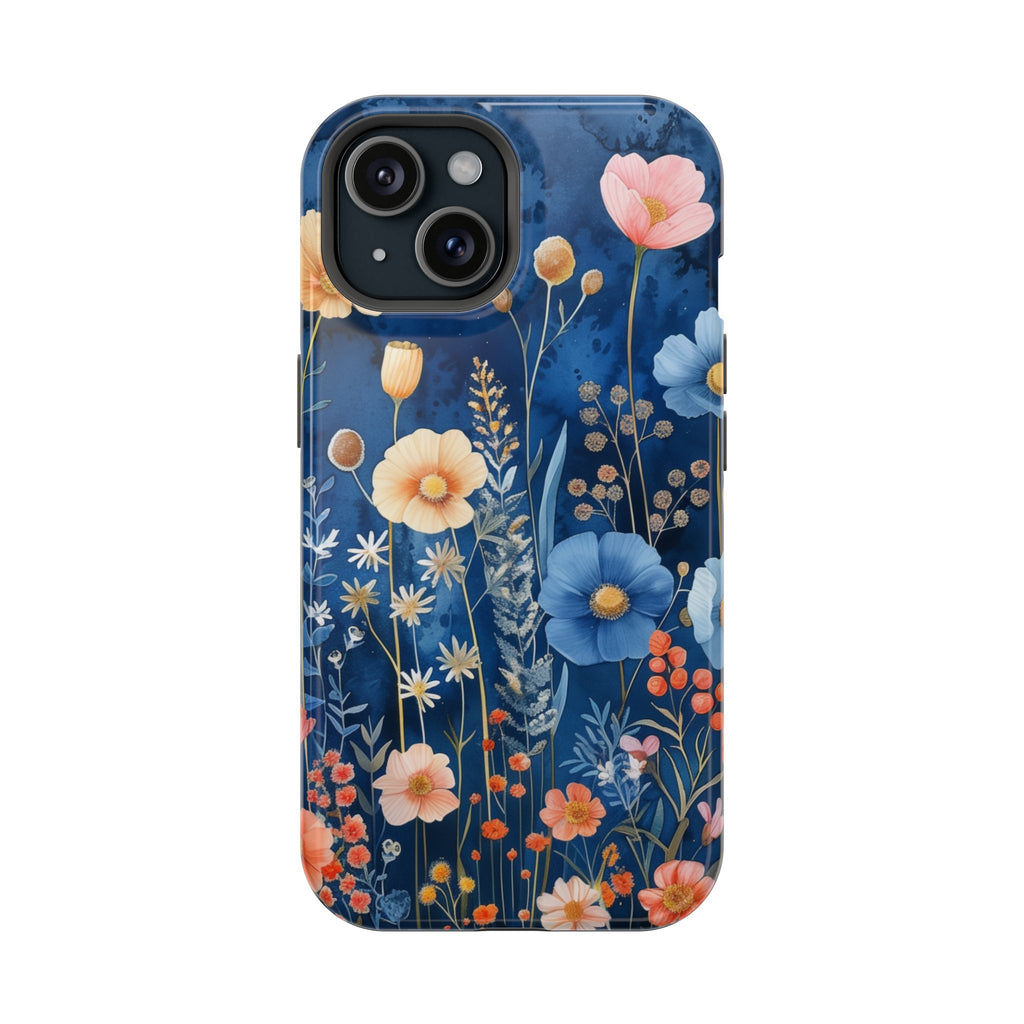Blue Wildflower MagSafe iPhone Case: Dreamy Floral Design 14 15 16 Pro Plus Max