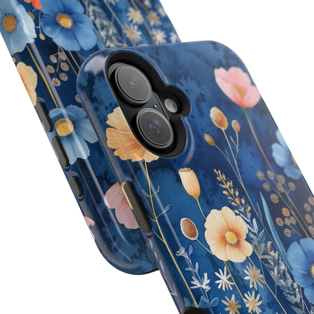 Blue Wildflower MagSafe iPhone Case: Dreamy Floral Design 14 15 16 Pro Plus Max